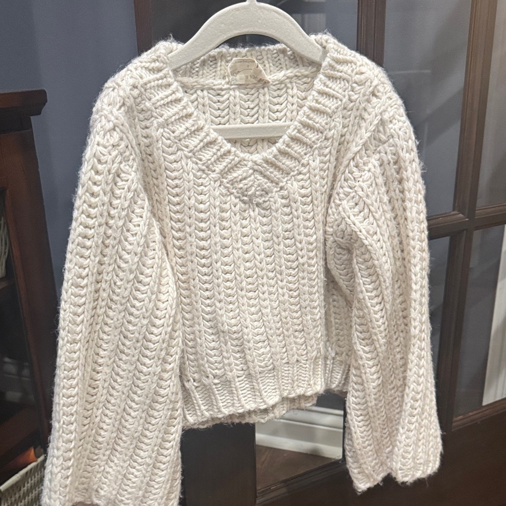 Joyfolie Girl’s Cream V-Neck Cable Knit Sweater